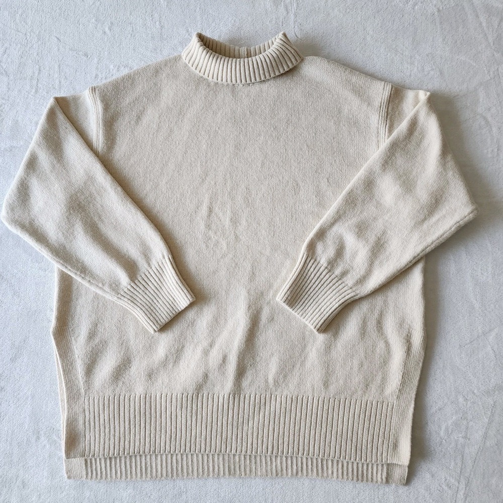 H&M‎ Sweater Womens XL Wool Blend Knit Ivory Cream Soft Classic Capsule Wardrobe